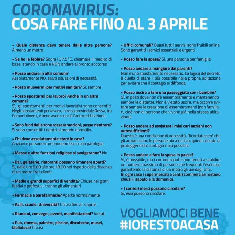 COSA FARE FINO AL 3 APRILE 2020